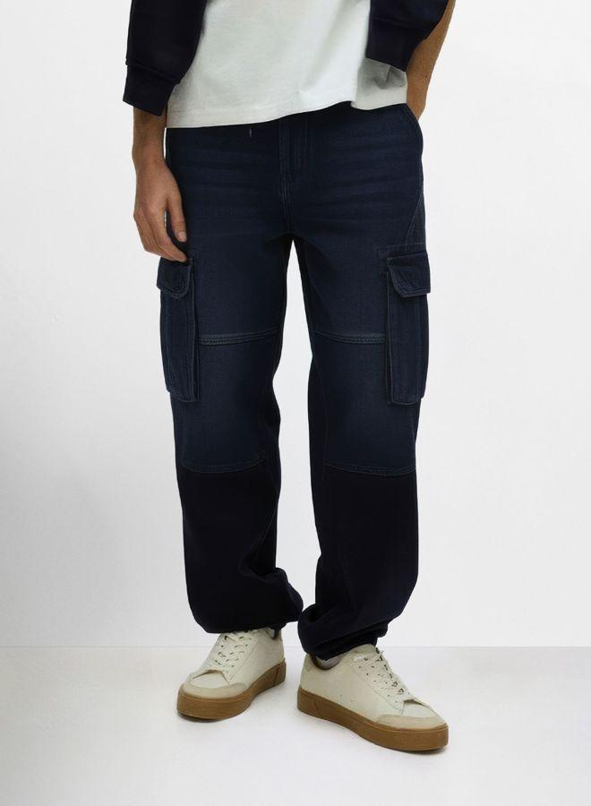 The Indian Garage Co Men Relaxed Fit Solid Cargo Pocket Mid-Rise Jeans - Image 1